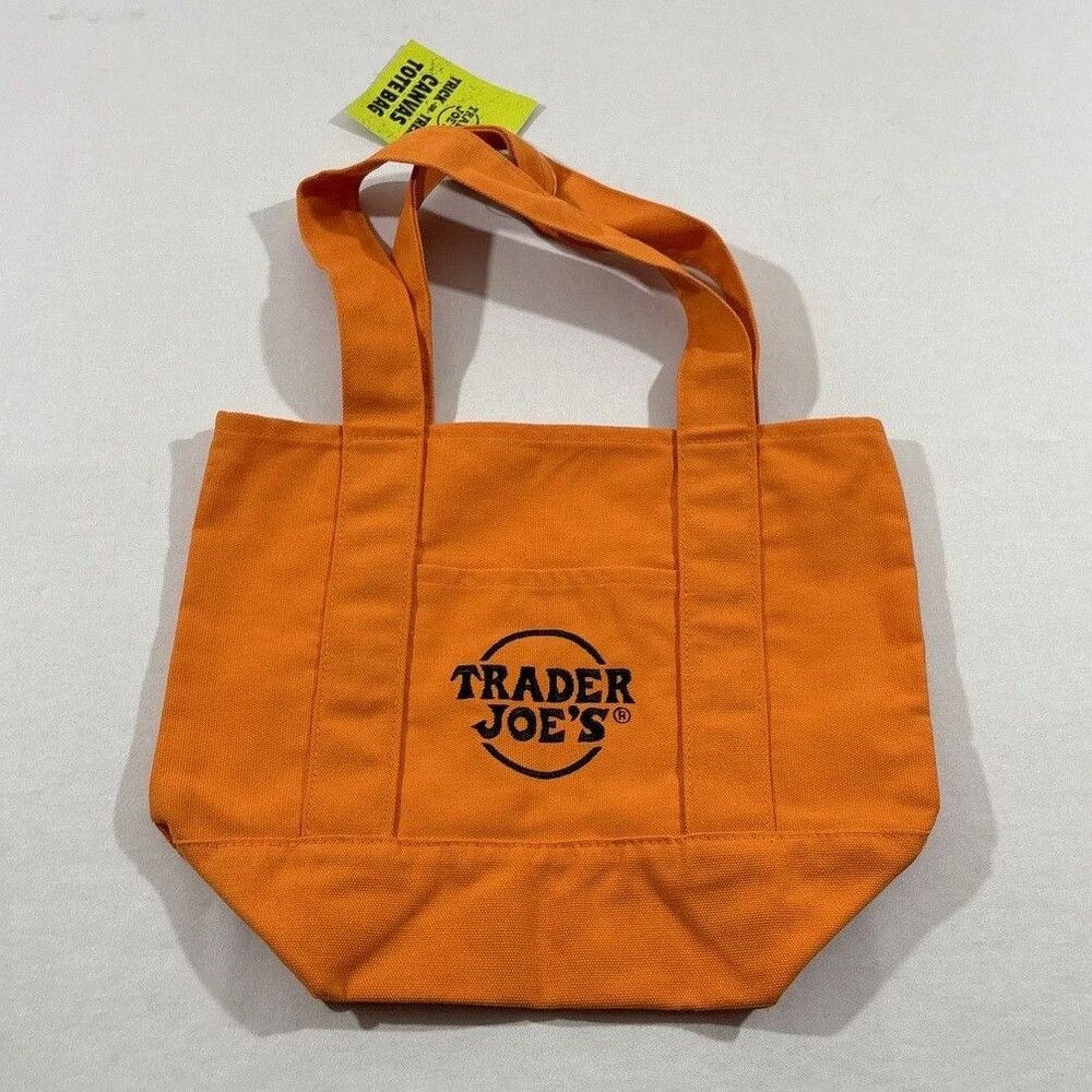 Trader Joe's Mini Trick Or Treat Canvas Tote Bag Orange Halloween New Stain